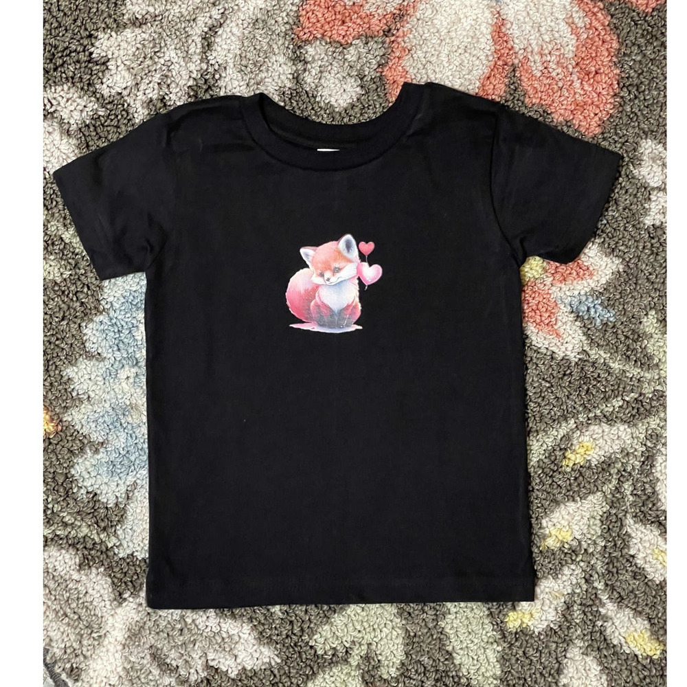 Baby Fox Love Tee Shirt Toddler 2T Black Graphic‎ Cute Gift Short Sleeve Custom